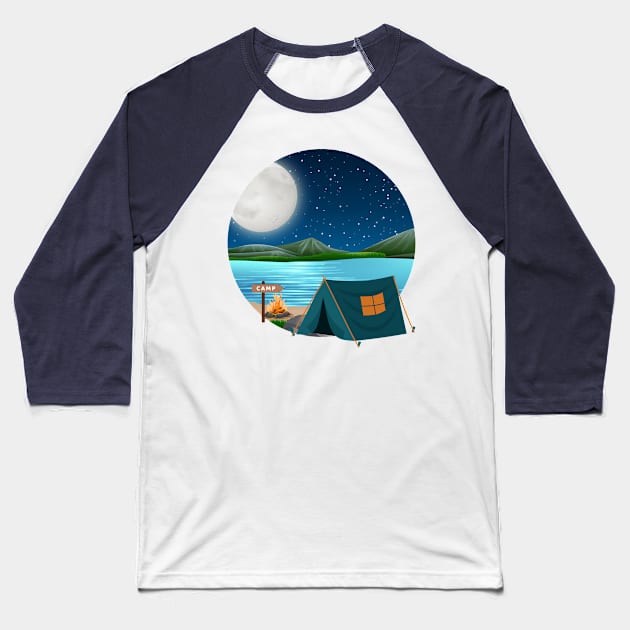 Camping Baseball T-Shirt by emilcabaltierra